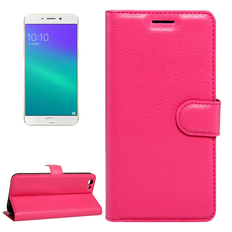 Per OPPO R9s Plus Custodia in pelle con chiusura orizzontale con texture Litchi con fibbia magnetica, supporto, slot per carte e portafoglio, For OPPO R9s Plus