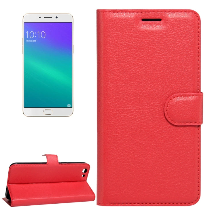 Per OPPO R9s Plus Custodia in pelle con chiusura orizzontale con texture Litchi con fibbia magnetica, supporto, slot per carte e portafoglio, For OPPO R9s Plus