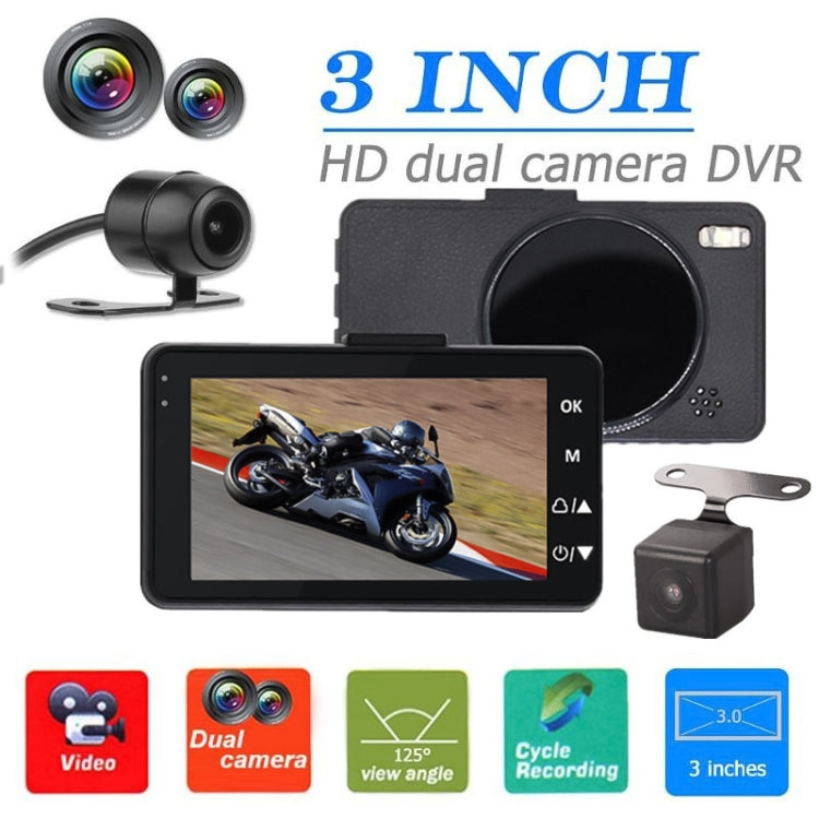 MT-80 DVR doppia fotocamera per moto con video HD grandangolare da 3,0 pollici e 140 gradi, supporto scheda TF (massimo 32 GB), MT-80