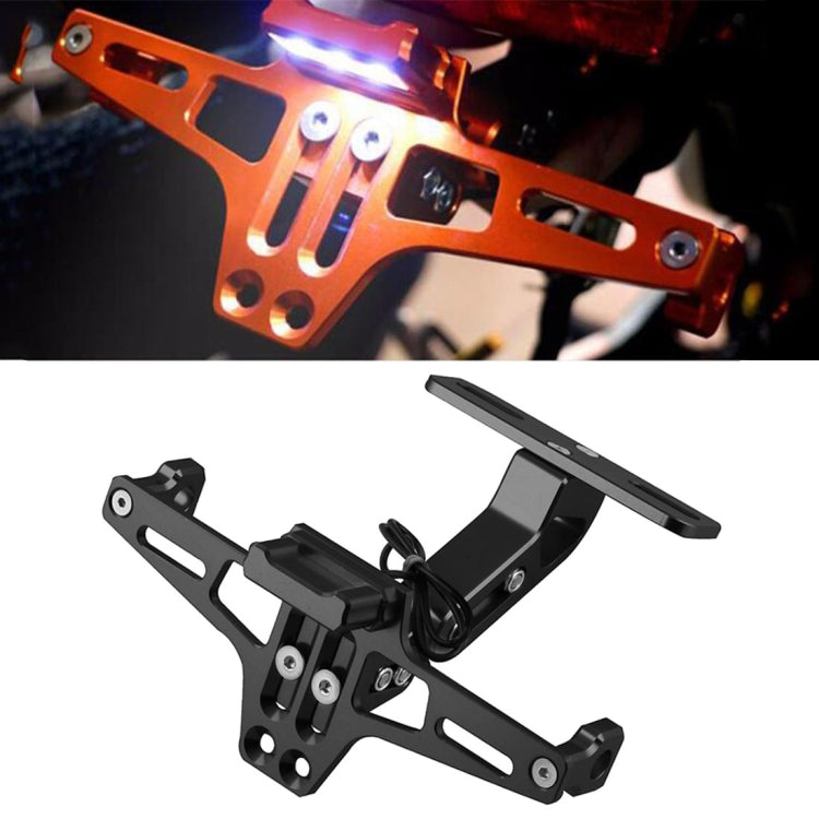 LPF013 Accessori per la modifica del motociclo Staffa universale per targa in lega di alluminio a forma di aeromobile con luci a LED, Black with LED, Blue with LED, Red with LED