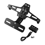 LPF013 Accessori per la modifica del motociclo Staffa universale per targa in lega di alluminio a forma di aeromobile con luci a LED, Black with LED, Blue with LED, Red with LED
