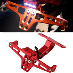 LPF013 Accessori per la modifica del motociclo Staffa universale per targa in lega di alluminio a forma di aeromobile con luci a LED, Black with LED, Blue with LED, Red with LED
