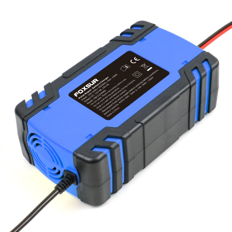 FOXSUR Caricabatterie AGM per riparazione camion moto e auto 12V-24V, spina europea (blu), EU Plug Blue