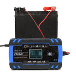 FOXSUR Caricabatterie AGM per riparazione camion moto e auto 12V-24V, spina europea (blu), EU Plug Blue