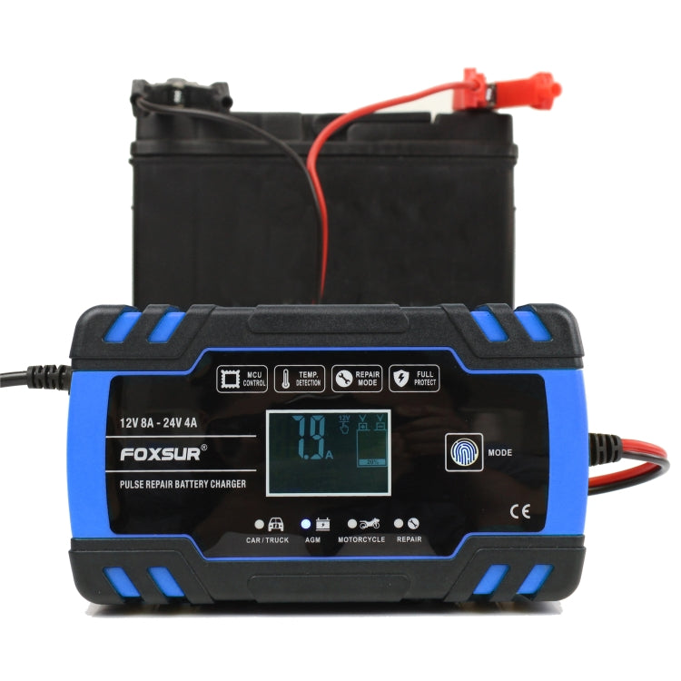 FOXSUR Caricabatterie AGM per riparazione camion moto e auto 12V-24V, presa UK (blu), UK Plug Blue