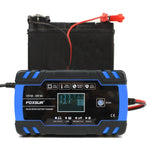 FOXSUR Caricabatterie AGM per riparazione camion moto e auto 12V-24V, spina americana (blu), US Plug Blue