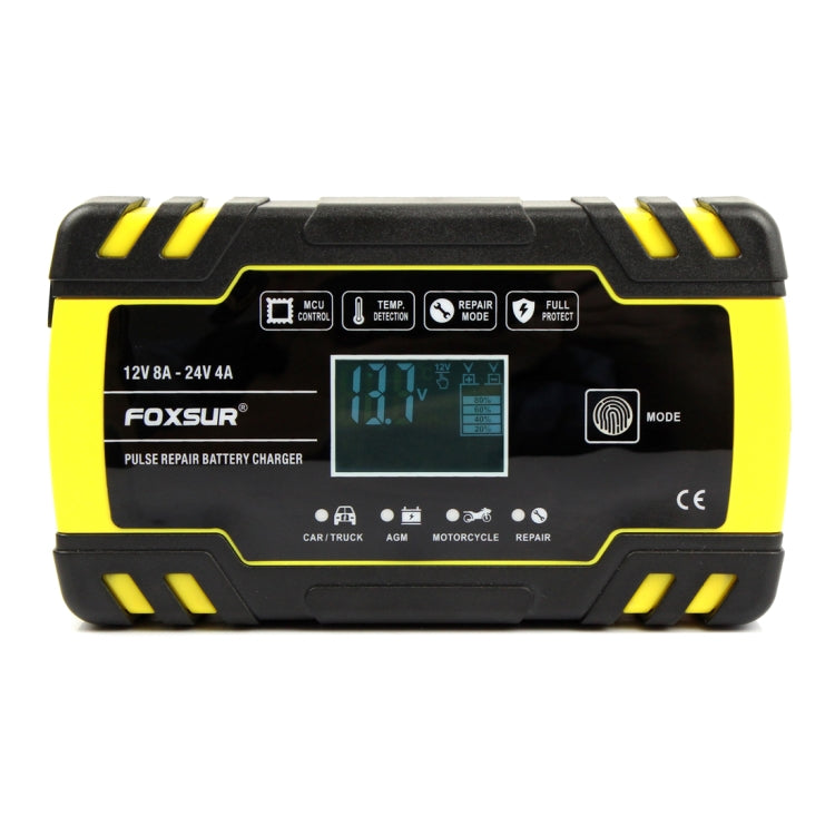 Caricabatterie AGM per riparazione camion moto e auto FOXSUR 12V-24V, spina europea, UK Plug, US Plug, EU Plug