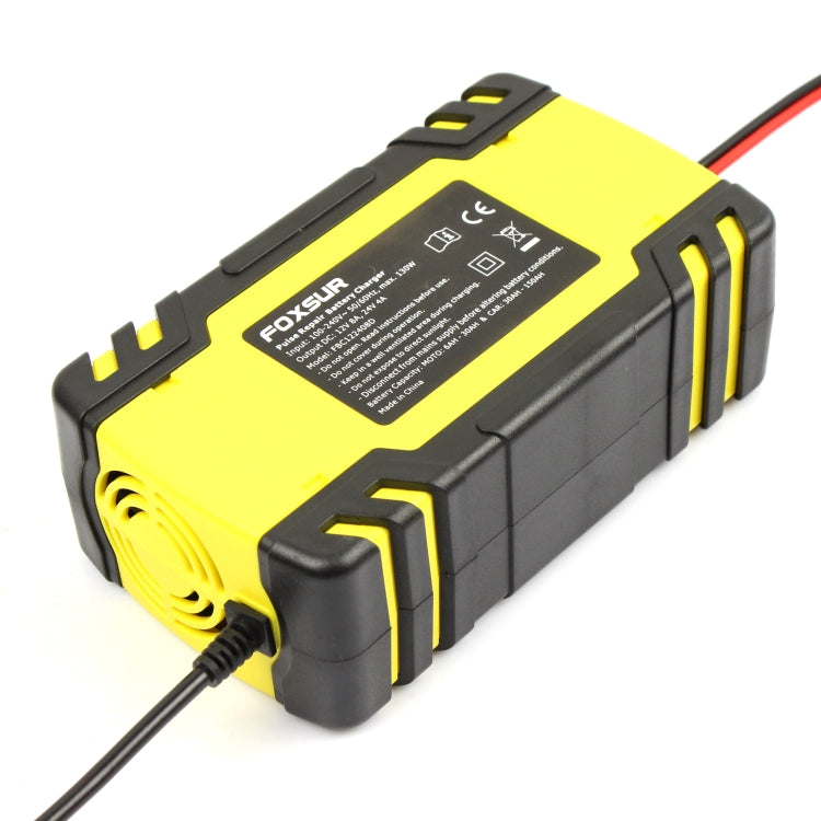 Caricabatterie AGM per riparazione camion moto e auto FOXSUR 12V-24V, spina europea, UK Plug, US Plug, EU Plug