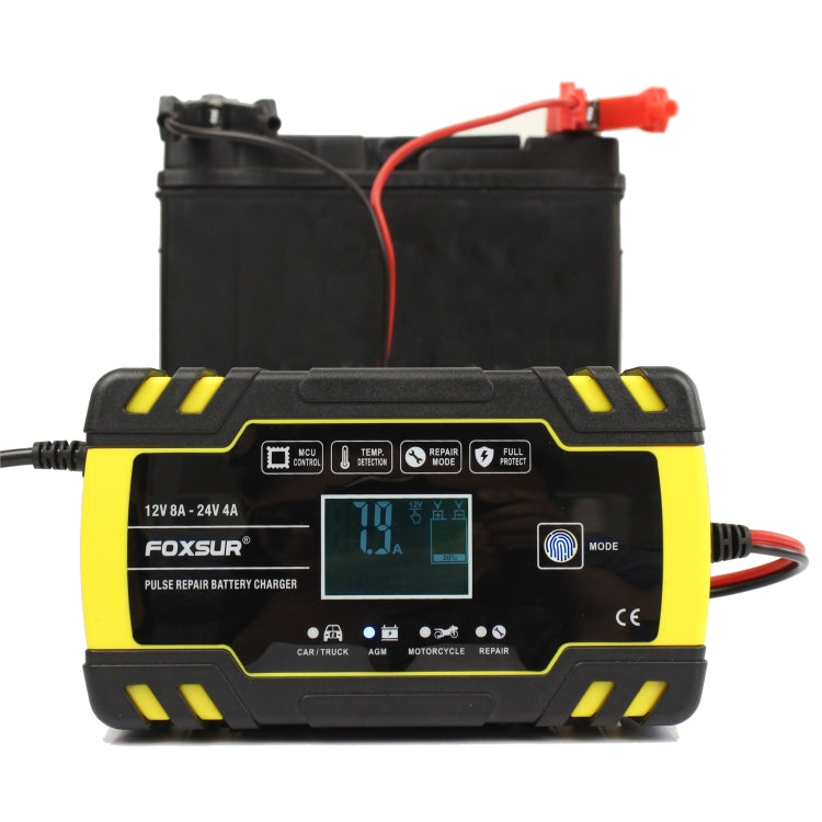 Caricabatterie AGM per riparazione camion moto e auto FOXSUR 12V-24V, spina europea, UK Plug, US Plug, EU Plug