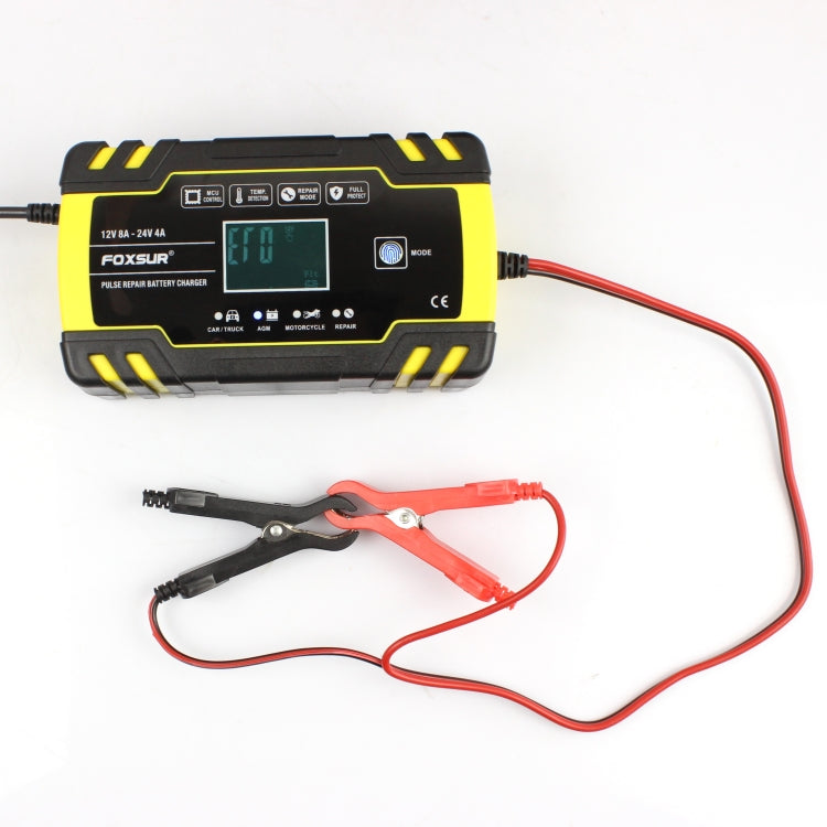 Caricabatterie AGM per riparazione camion moto e auto FOXSUR 12V-24V, spina europea, UK Plug, US Plug, EU Plug