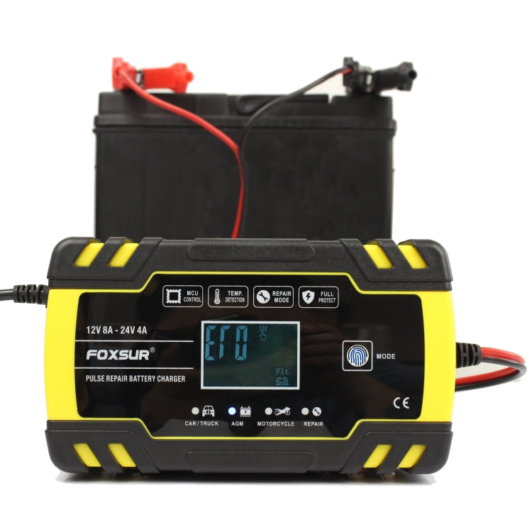 Caricabatterie AGM per riparazione camion moto e auto FOXSUR 12V-24V, spina europea, UK Plug, US Plug, EU Plug