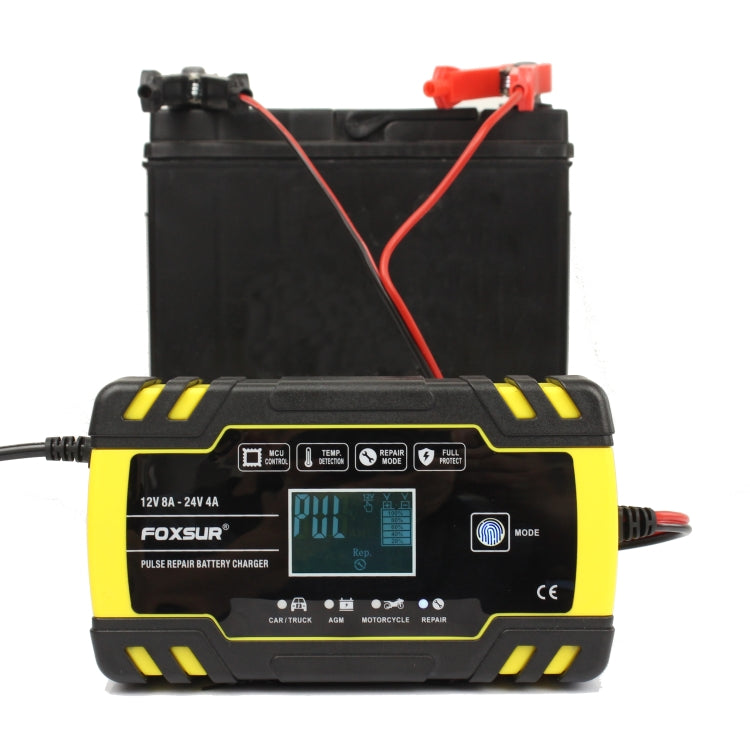 Caricabatterie AGM per riparazione camion moto e auto FOXSUR 12V-24V, spina europea, UK Plug, US Plug, EU Plug