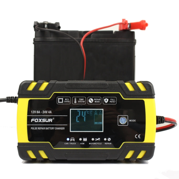 Caricabatterie AGM per riparazione camion moto e auto FOXSUR 12V-24V, spina europea, UK Plug, US Plug, EU Plug