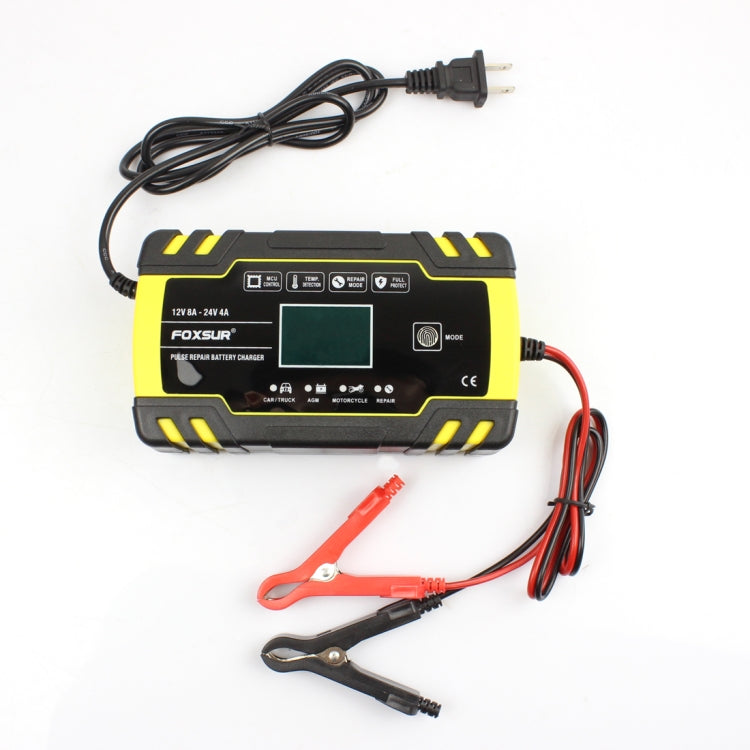 Caricabatterie AGM per riparazione camion moto e auto FOXSUR 12V-24V, spina europea, UK Plug, US Plug, EU Plug