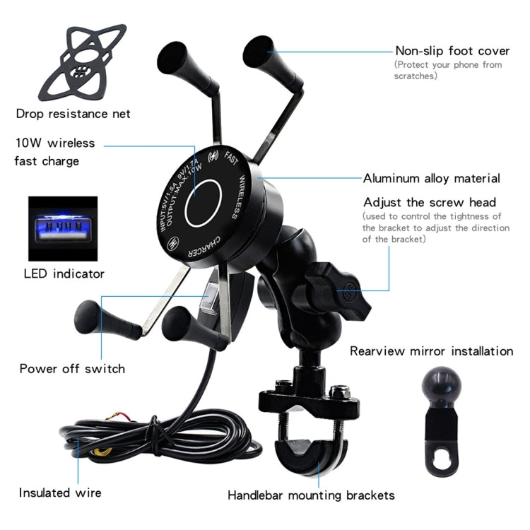 CS-878A1 Caricatore per supporto per telefono cellulare cablato wireless in lega di alluminio per moto multifunzione, CS-878A1