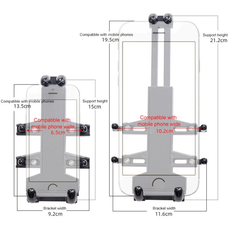 Staffa di supporto per navigazione per telefono in alluminio a otto ganasce multifunzione con testa a sfera M10 con manopole antifurto, M10 Bolt+Anti-theft Knobs
