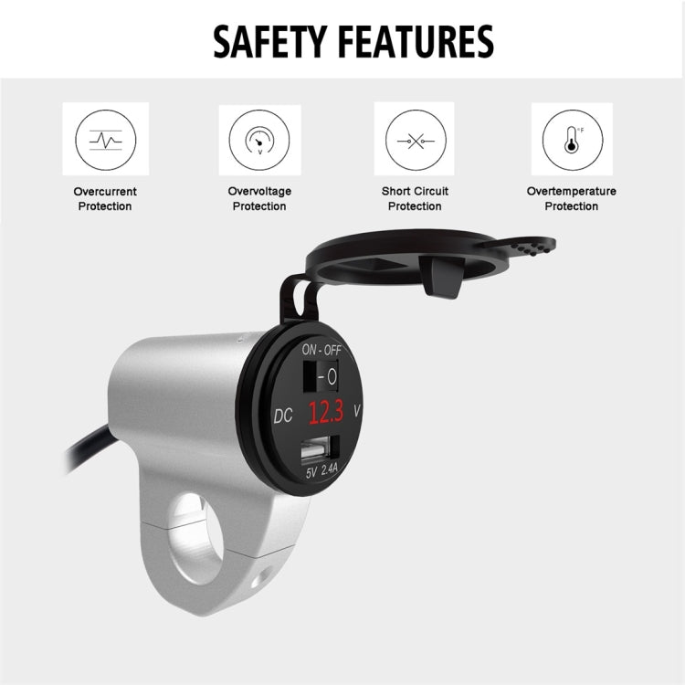 ZH-975A1 Caricatore USB singolo per telefono cellulare impermeabile in lega di alluminio per moto con voltmetro rosso, ZH-975B1, ZH-975A1