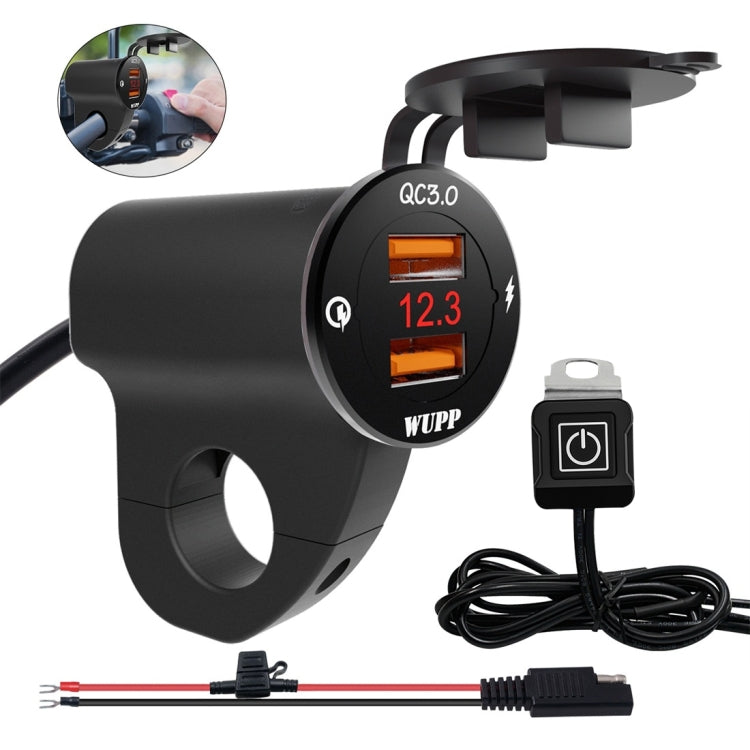 WUPP ZH-975A3 Caricabatterie a ricarica rapida doppio QC3.0 per telefono cellulare impermeabile in lega di alluminio per moto con voltmetro, ZH-975B3, ZH-975A3