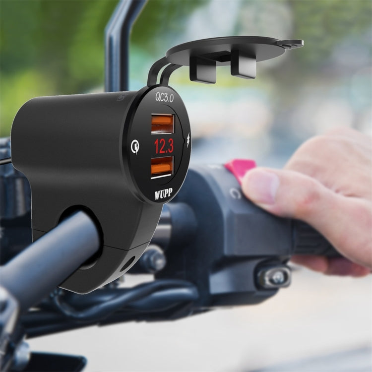 WUPP ZH-975A3 Caricabatterie a ricarica rapida doppio QC3.0 per telefono cellulare impermeabile in lega di alluminio per moto con voltmetro, ZH-975B3, ZH-975A3