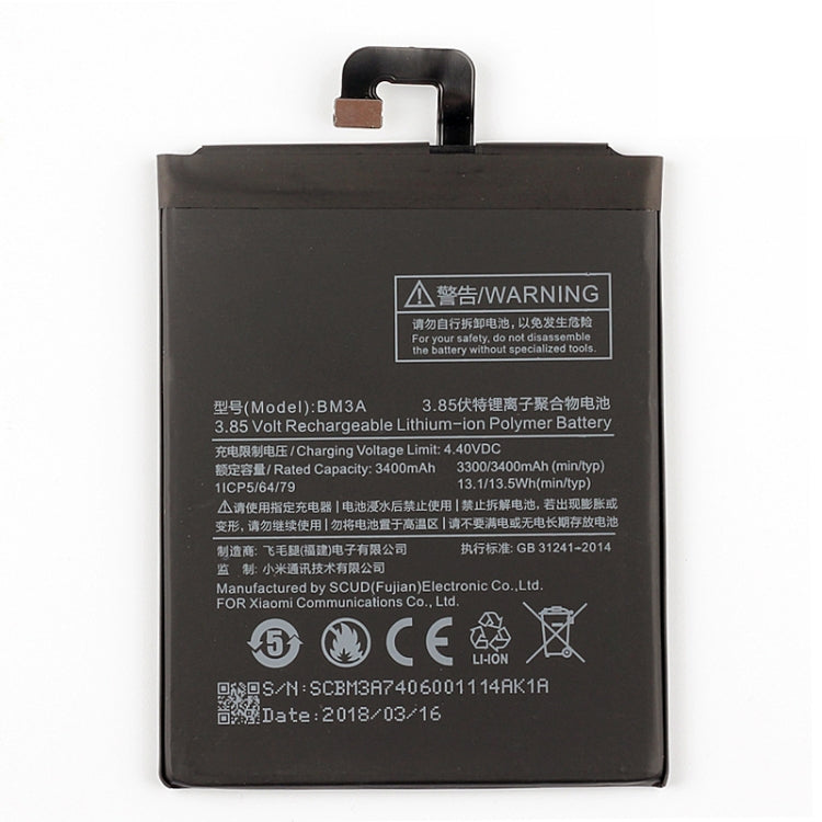 Batteria ai polimeri di litio BM3A 3400mAh per Xiaomi Mi Note 3, For Xiaomi Mi Note 3