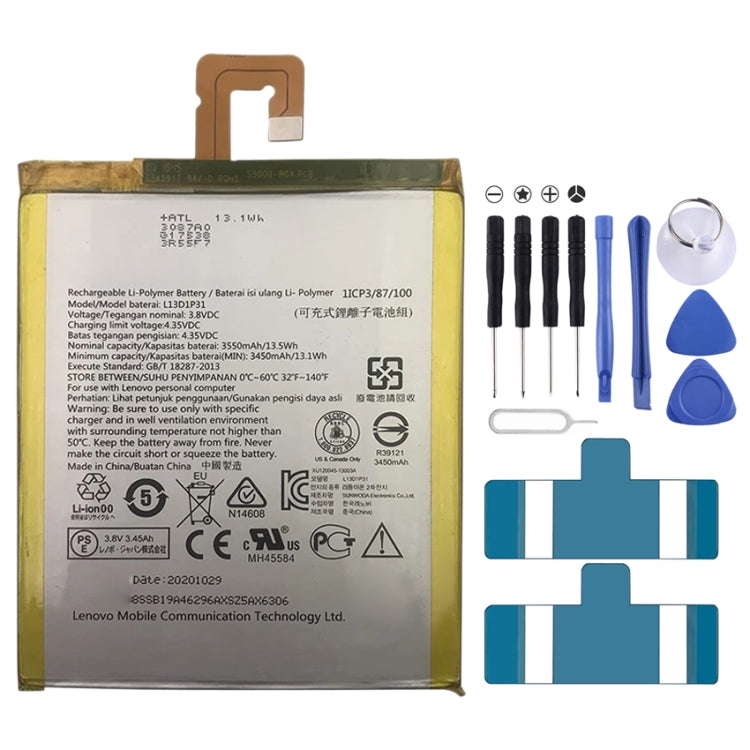 Batteria ai polimeri di litio L13D1P31 da 3550 mAh per Lenovo Pad A3500 S5000, For Lenovo Pad