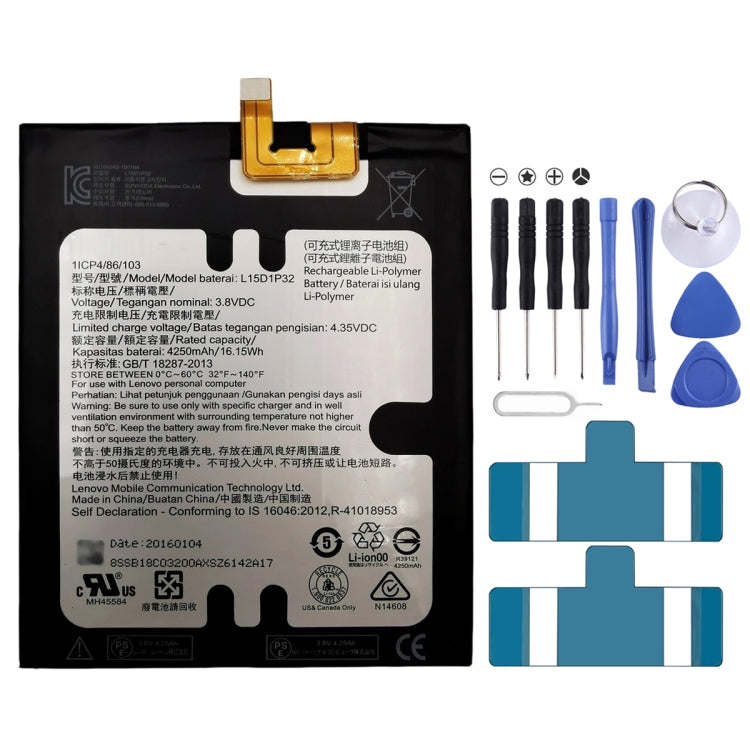 Batteria ai polimeri di litio L15D1P32 da 4250 mAh per Lenovo Tab3 8 Plus TB-8703F 8703N 8703X, For Lenovo Tab3 8 Plus