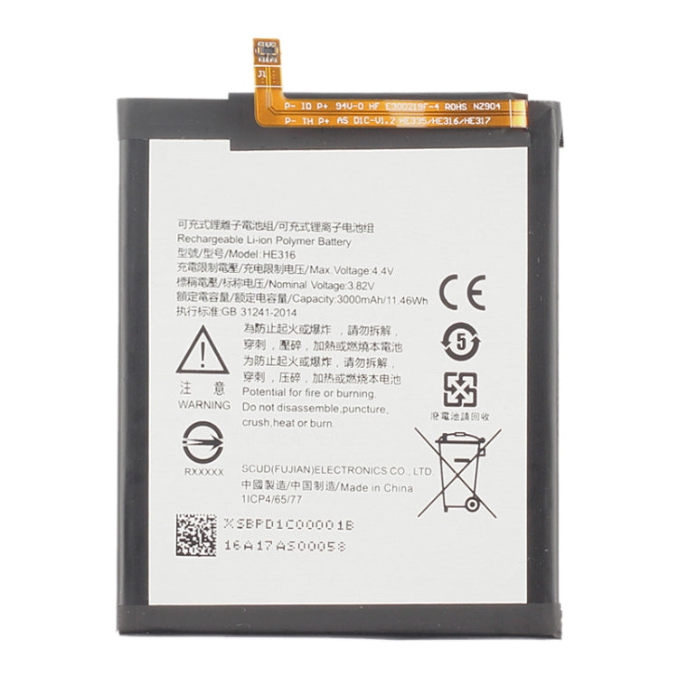 Batteria ai polimeri di litio HEX16 per Nokia 6 TA-1000 TA-1003, For Nokia 6