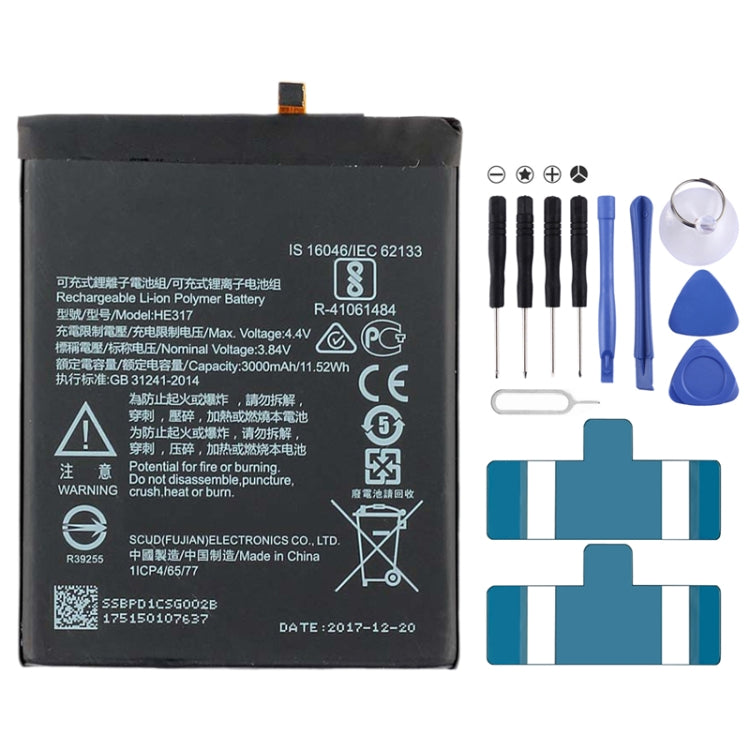 HEX17 Lithium Polymer Battery for Nokia 6 TA-1000 TA-1003 TA-1021 TA-1025 TA-1033 TA-1039, For Nokia 6 (HE317)