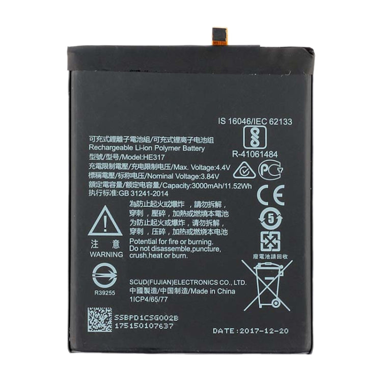 HEX17 Lithium Polymer Battery for Nokia 6 TA-1000 TA-1003 TA-1021 TA-1025 TA-1033 TA-1039, For Nokia 6 (HE317)