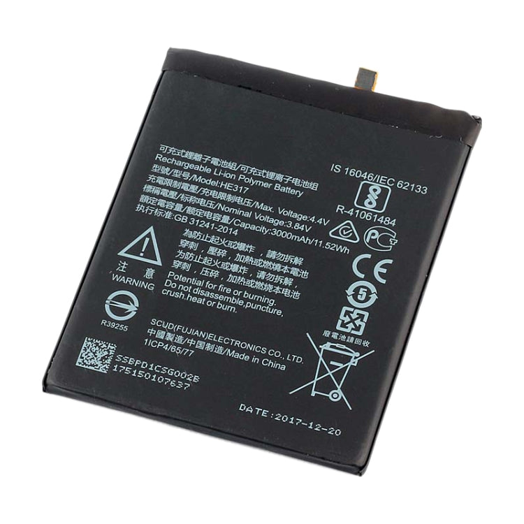 HEX17 Lithium Polymer Battery for Nokia 6 TA-1000 TA-1003 TA-1021 TA-1025 TA-1033 TA-1039, For Nokia 6 (HE317)