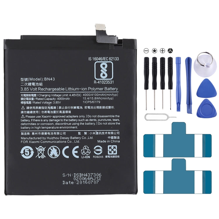 Batteria ai polimeri di litio BN43 da 4000 mAh per Xiaomi Redmi Note 4X, For Redmi Note 4X