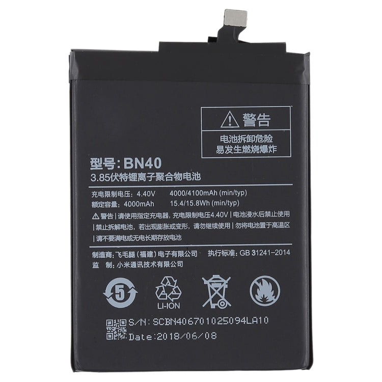 BN40 4000mAh Lithium Polymer Battery for Xiaomi Redmi 4 Prime, For Redmi 4 Prime