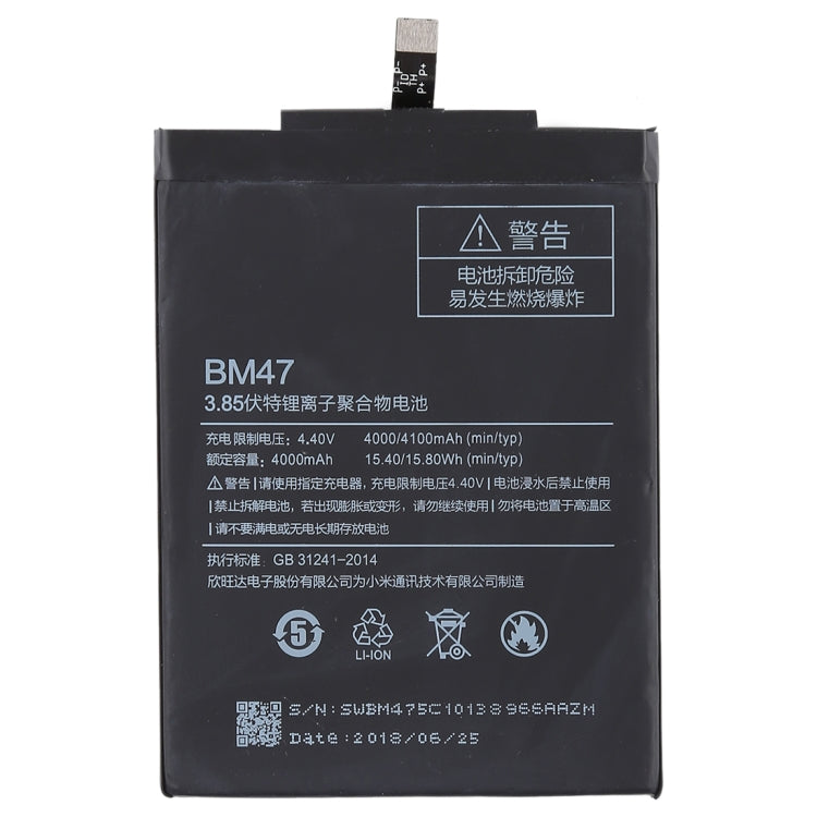 Batteria ai polimeri di litio BM47 da 4000 mAh per Xiaomi Redmi 3, For Redmi 3