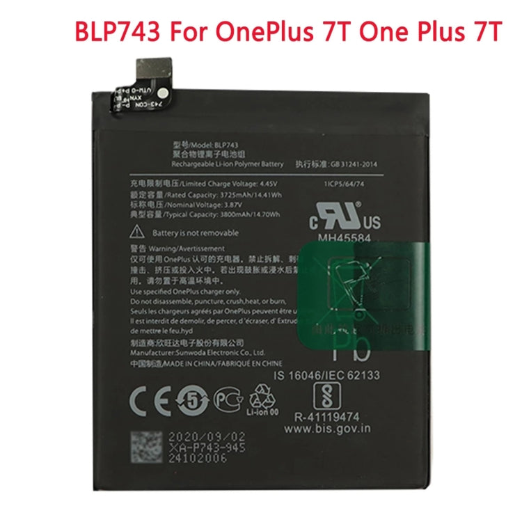 OnePlus 7T BLP743 3800 mAh lithium polymer battery, For OnePlus 7T