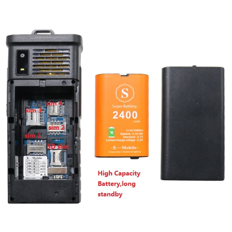Telefono impermeabile Quad SIM con torcia LED e radio FM