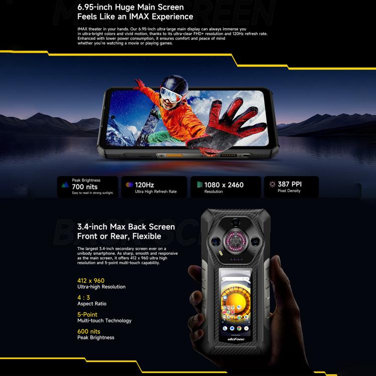 Doppia fotocamera posteriore, IP68/IP69K impermeabile antipolvere antiurto, Face ID e identificazione delle impronte digitali, Android 13 MediaTek Helio G99 Octa Core da 6,58 pollici fino a 2,2 GHz, rete: 4G, OTG, NFC, versione globale con Google Play�...