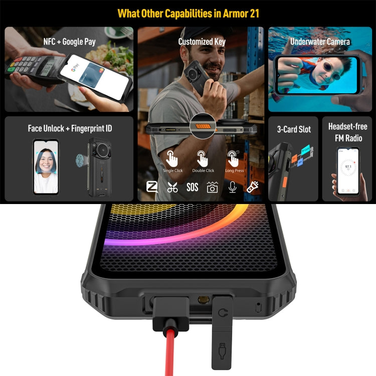 Doppia fotocamera posteriore, IP68/IP69K impermeabile antipolvere antiurto, Face ID e identificazione delle impronte digitali, Android 13 MediaTek Helio G99 Octa Core da 6,58 pollici fino a 2,2 GHz, rete: 4G, OTG, NFC, versione globale con Google Play�...