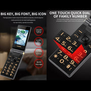 2,8 pollici + 2,4 pollici, batteria 5900mAh, supporto FM, SOS, GSM, numero di famiglia, tasti grandi, doppia SIM