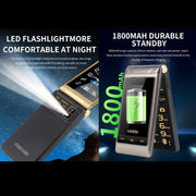2,8 pollici + 2,4 pollici, batteria 5900mAh, supporto FM, SOS, GSM, numero di famiglia, tasti grandi, doppia SIM