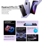 Doppia fotocamera posteriore, identificazione delle impronte digitali laterale, batteria da 5000 mAh, Realme UI 2.0 da 6,5 pollici / Android 11 MediaTek Dimensity 810 Octa Core fino a 2,4 GHz, Rete: 5G, Supporto Google Play, 4GB+128GB