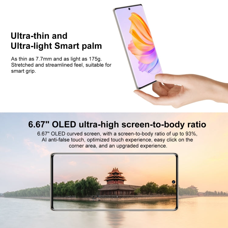 Tripla fotocamera posteriore, identificazione delle impronte digitali sullo schermo, Magic OS 7.0 da 6,67 pollici Android 12 Dimensity 900 MT6877 Octa Core fino a 2,4 GHz, Rete: 5G, OTG, Non supporta Google Play, 12GB+256GB