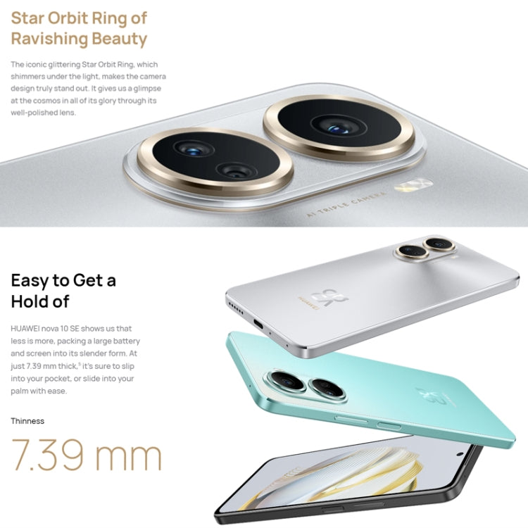 Tripla fotocamera posteriore + fotocamera frontale singola, identificazione delle impronte digitali laterali, HarmonyOS 2.0.1 Qualcomm Snapdragon 680 Octa Core da 6,67 pollici, rete: 4G, OTG, NFC, non supporta Google Play, nova 10 SE 256GB