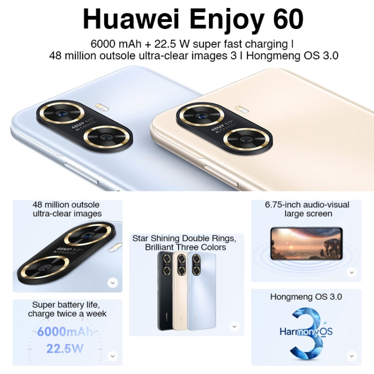 Doppia fotocamera posteriore, Face ID e identificazione delle impronte digitali laterali, batteria da 6000 mAh, HarmonyOS 3.0 Octa Core da 6,75 pollici, rete: 4G, OTG, non supporta Google Play, 128GB