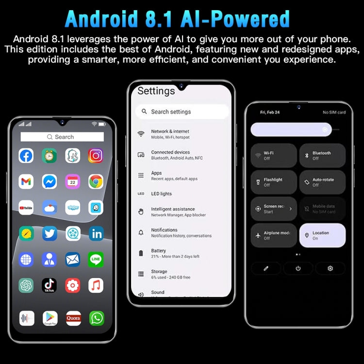 Smartphone Android 8.1 MTK6580A Quad Core 3G OTG 6,5 pollici