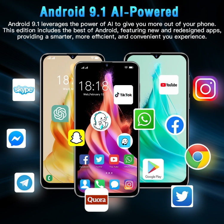 Smartphone Android 9.1 MTK6580A Quad Core 3G 6.52 pollici