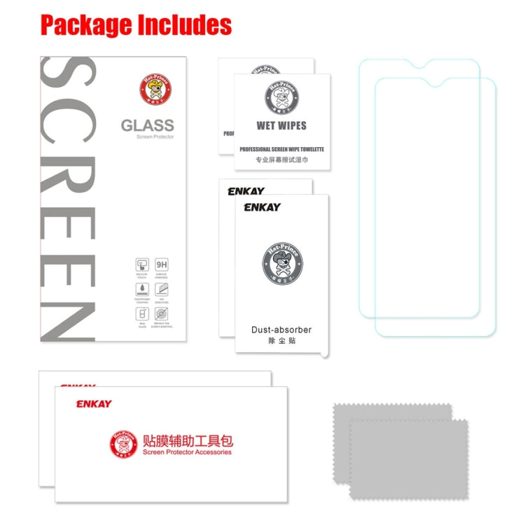 2 PZ ENKAY Hat-prince 0,26mm 9H 2,5D Pellicola in vetro temperato con bordo curvo per OnePlus 6T e 7, For OnePlus 6T & 7 (2 PCS)