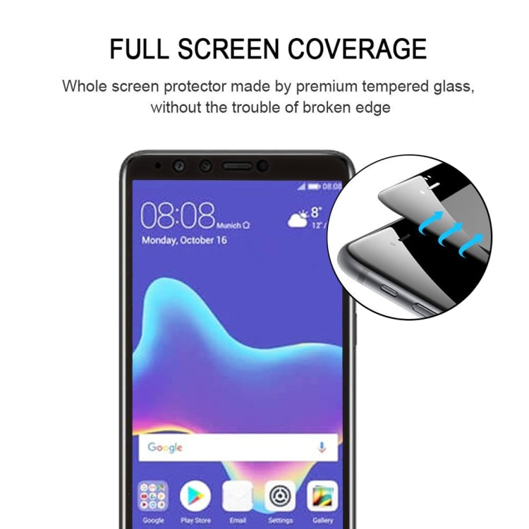 Pellicola a schermo intero in vetro temperato serigrafato antigraffio 9H 2.5D per Huawei Y9 (2018), For Y9 (2018) (1 PCS) Black, For Y9 (2018) (1 PCS)
