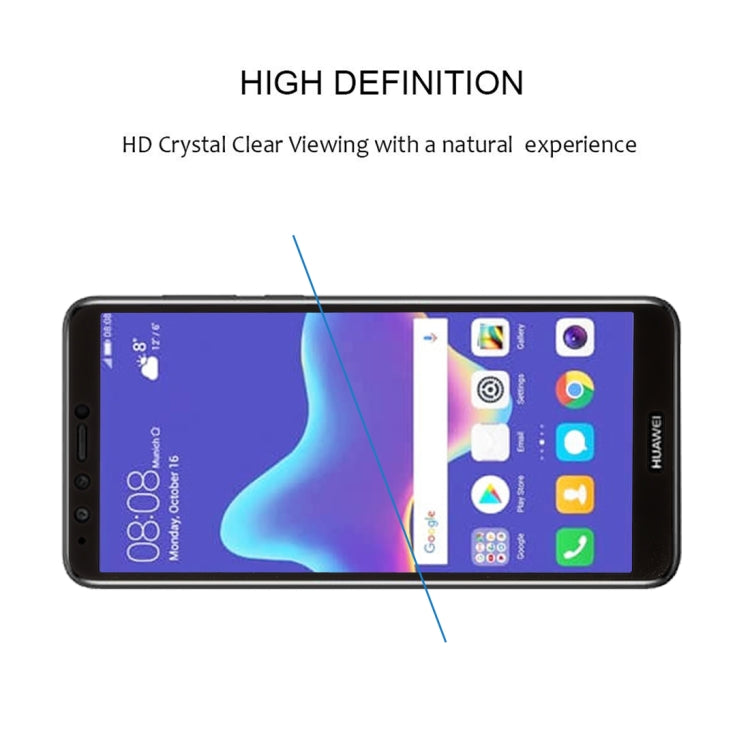 Pellicola a schermo intero in vetro temperato serigrafato antigraffio 9H 2.5D per Huawei Y9 (2018), For Y9 (2018) (1 PCS) Black, For Y9 (2018) (1 PCS)
