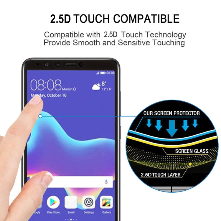 Pellicola a schermo intero in vetro temperato serigrafato antigraffio 9H 2.5D per Huawei Y9 (2018), For Y9 (2018) (1 PCS) Black, For Y9 (2018) (1 PCS)