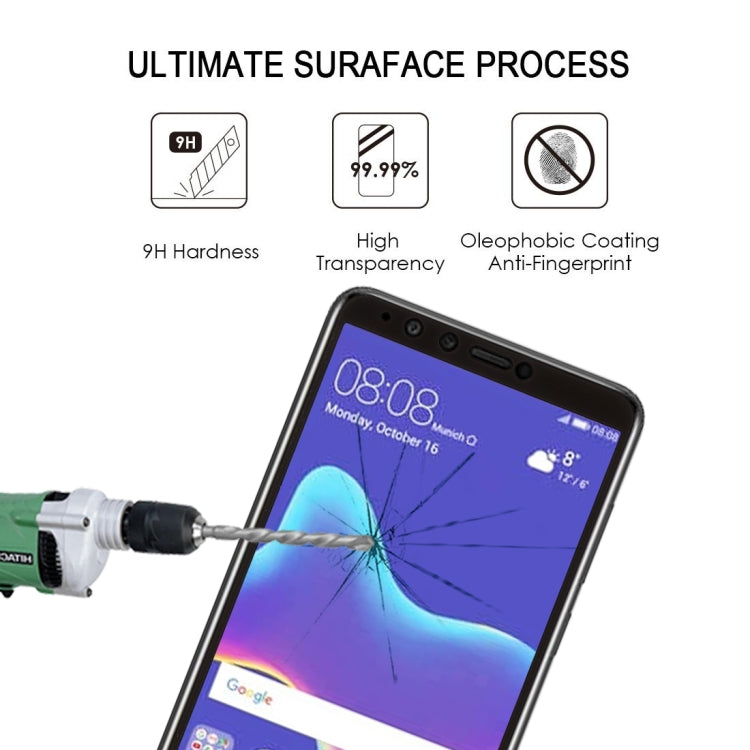 Pellicola a schermo intero in vetro temperato serigrafato antigraffio 9H 2.5D per Huawei Y9 (2018), For Y9 (2018) (1 PCS) Black, For Y9 (2018) (1 PCS)